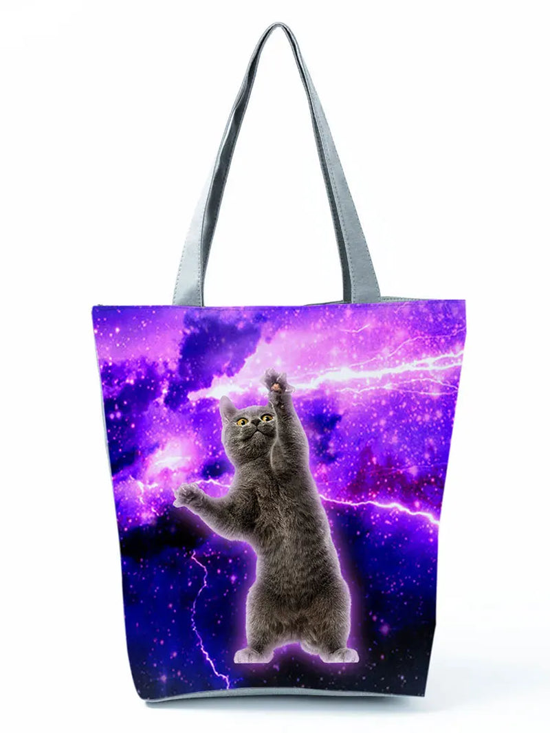 High Capacity Animal Design Bags Women Bag Black Cat Print Shopper Bag Handbag Office Reusable Casual Shoulder Bags Dropshipping