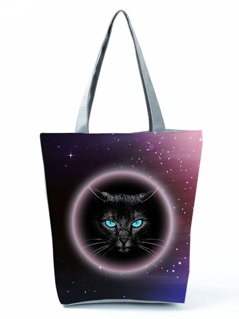 High Capacity Animal Design Bags Women Bag Black Cat Print Shopper Bag Handbag Office Reusable Casual Shoulder Bags Dropshipping