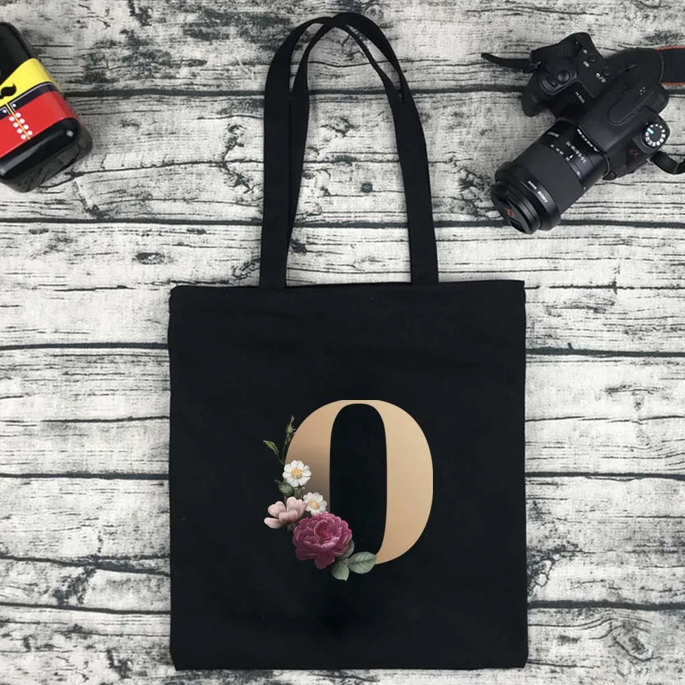 Eco-Friendly Shopping Bag Ladies Shoulder Bag Portable Foldable Black Handbag Reusable Large-Capacity Letter Tote Bag Bolsos