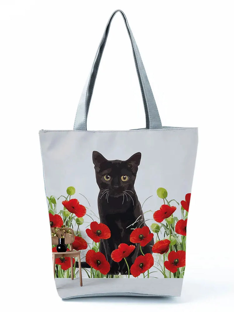 High Capacity Animal Design Bags Women Bag Black Cat Print Shopper Bag Handbag Office Reusable Casual Shoulder Bags Dropshipping