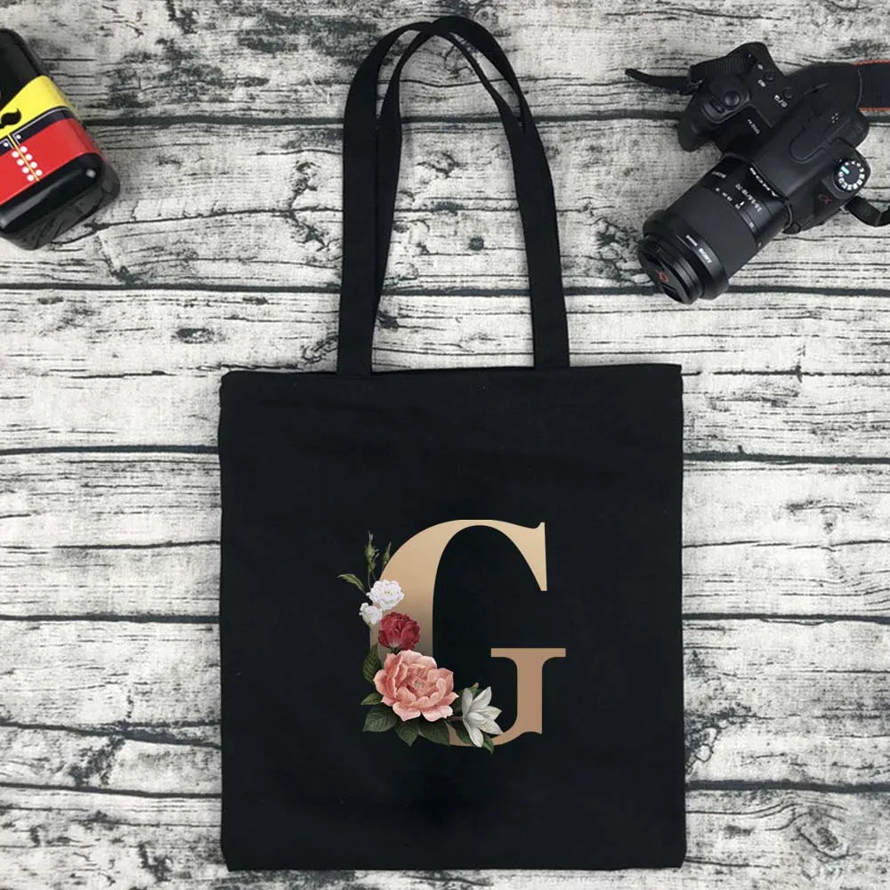 Eco-Friendly Shopping Bag Ladies Shoulder Bag Portable Foldable Black Handbag Reusable Large-Capacity Letter Tote Bag Bolsos