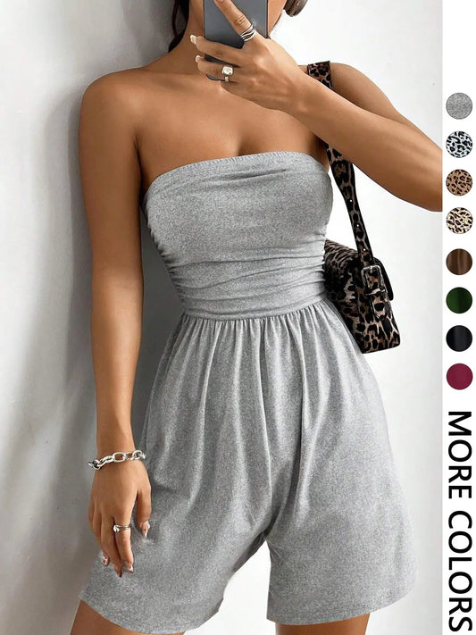 Women'S Solid Color Fitted Sleeveless Strapless Romper, Casual Chic Fashion Lightweight Romper for Summer, Women'S Clothes for Daily Wear