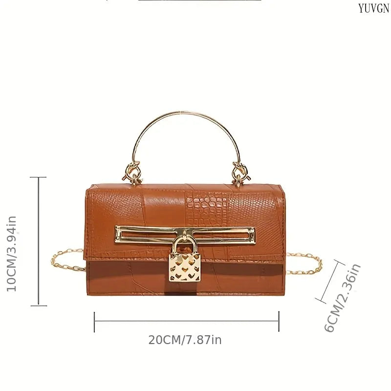 Women'S Shoulder Bag, Embossed Stone Texture Small Square Crossbody Purse, Elegant Structured Handbag with Gold Hardware for Daily Wear and Office, Shoulder Bags, Purse Shoulder Bag Tiktokshopbacktoschool