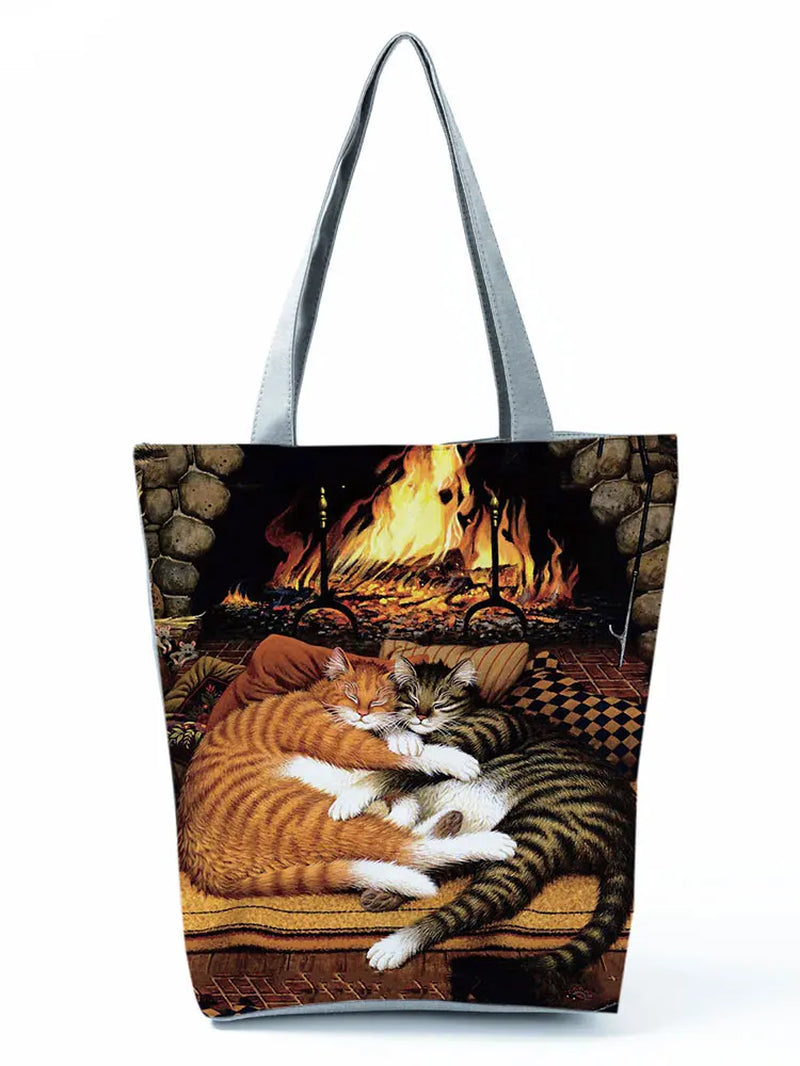 High Capacity Animal Design Bags Women Bag Black Cat Print Shopper Bag Handbag Office Reusable Casual Shoulder Bags Dropshipping