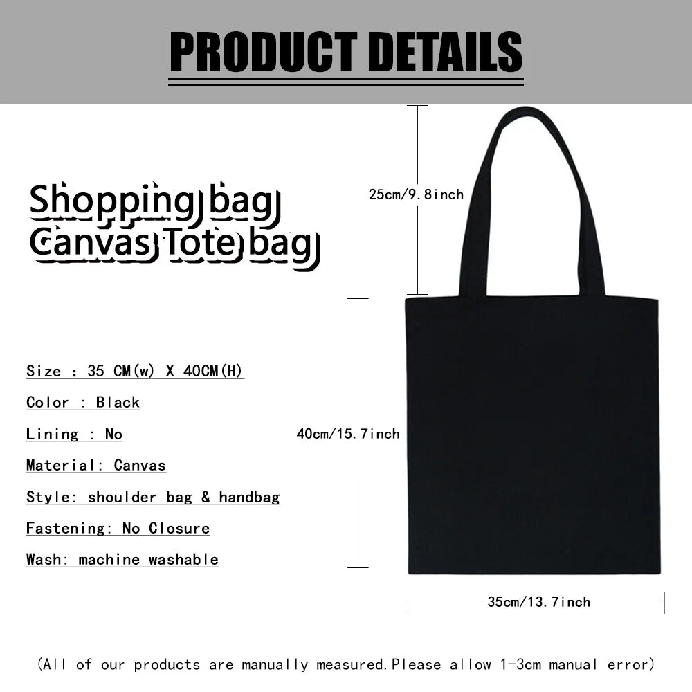 Eco-Friendly Shopping Bag Ladies Shoulder Bag Portable Foldable Black Handbag Reusable Large-Capacity Letter Tote Bag Bolsos