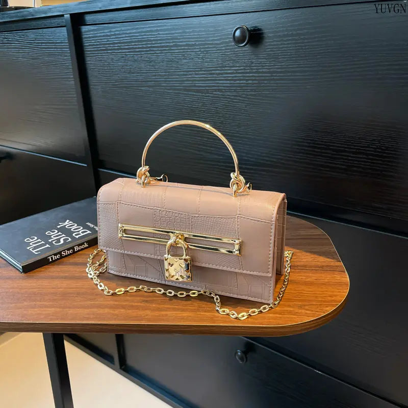 Women'S Shoulder Bag, Embossed Stone Texture Small Square Crossbody Purse, Elegant Structured Handbag with Gold Hardware for Daily Wear and Office, Shoulder Bags, Purse Shoulder Bag Tiktokshopbacktoschool