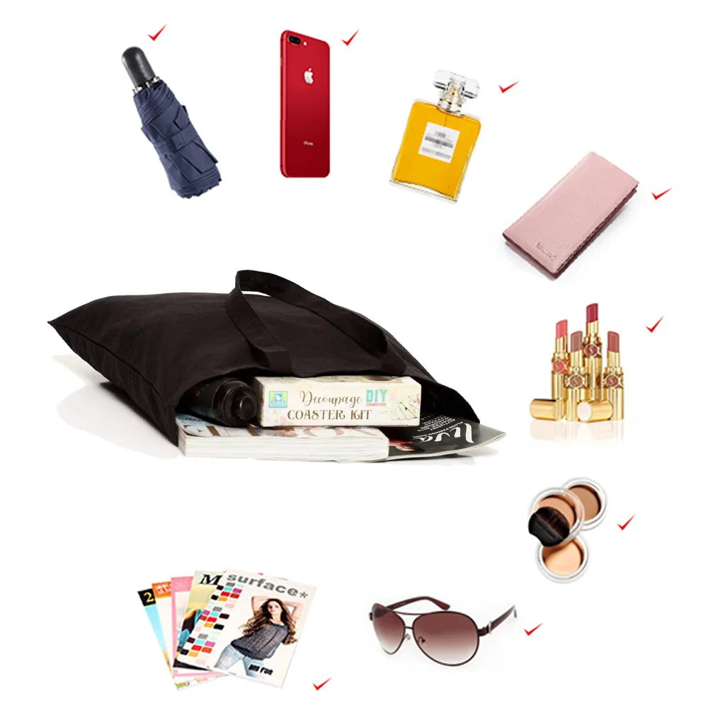 Eco-Friendly Shopping Bag Ladies Shoulder Bag Portable Foldable Black Handbag Reusable Large-Capacity Letter Tote Bag Bolsos
