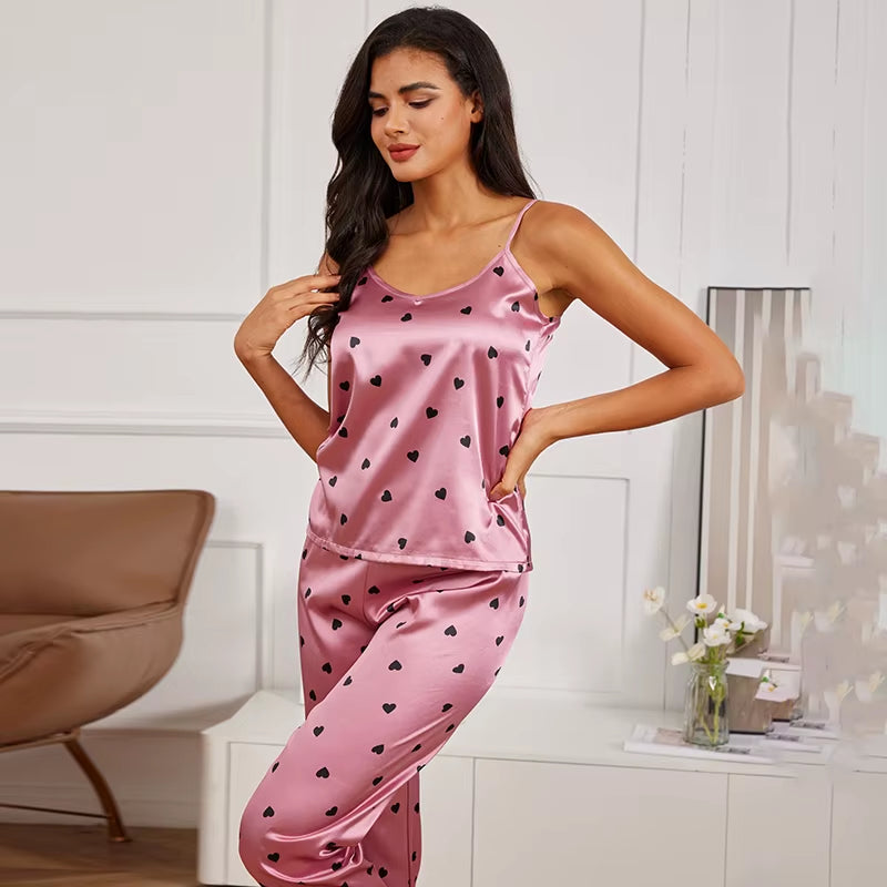 Women Pajamas Sets Letter Print Cami Vest Shirt with Pants Pajamas Sleepwear Ladie Sexy Pajama Lingerie Pyjamas Nightwear