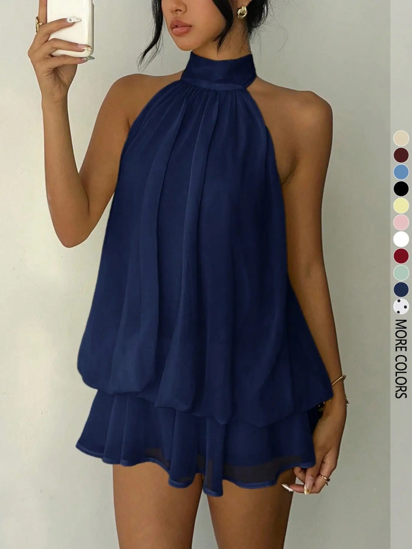 Women'S Simple Solid Backless Halter One-Piece Jumpsuit, Elegant Ruffle Design, Perfect for Casual Wear, All Seasons Fashion