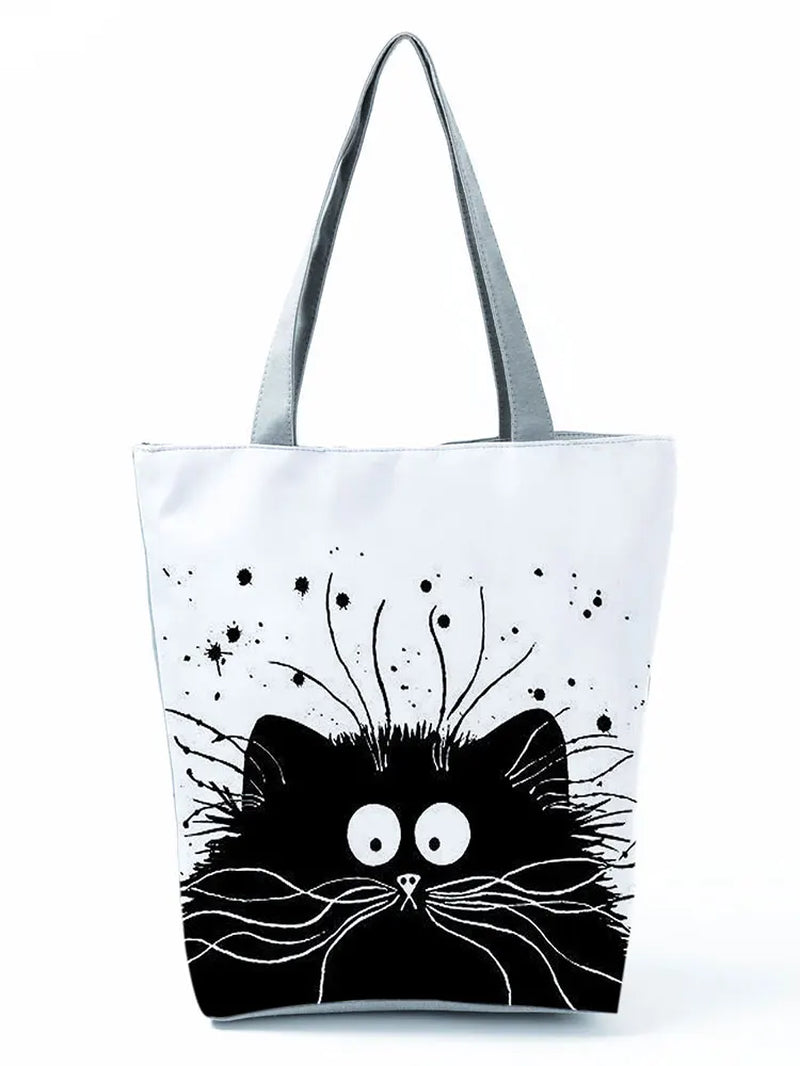 High Capacity Animal Design Bags Women Bag Black Cat Print Shopper Bag Handbag Office Reusable Casual Shoulder Bags Dropshipping
