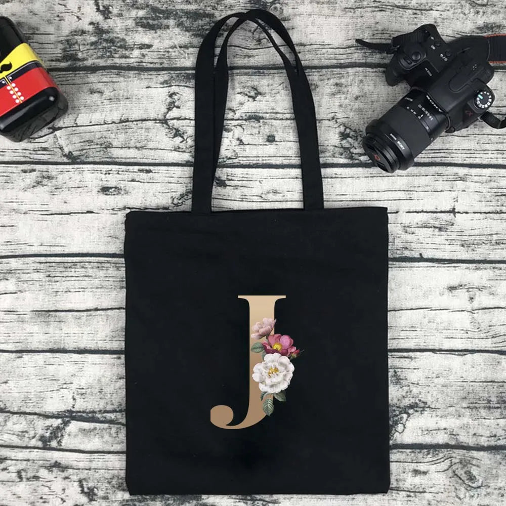 Eco-Friendly Shopping Bag Ladies Shoulder Bag Portable Foldable Black Handbag Reusable Large-Capacity Letter Tote Bag Bolsos
