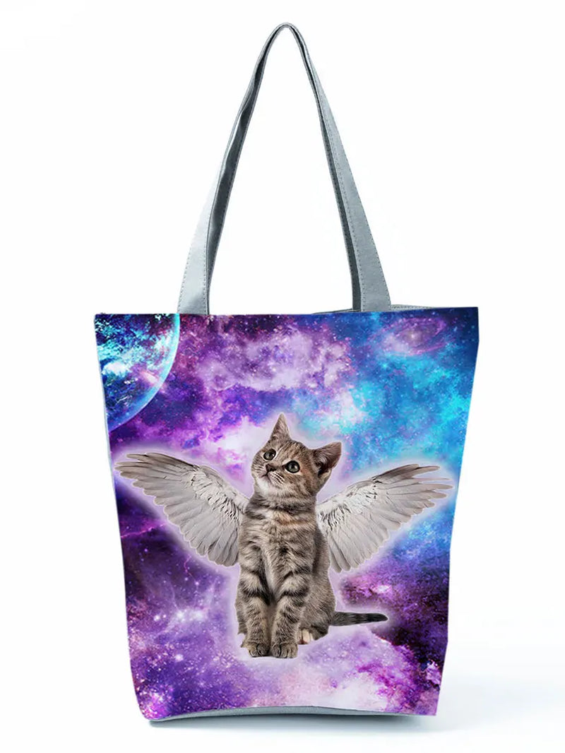 High Capacity Animal Design Bags Women Bag Black Cat Print Shopper Bag Handbag Office Reusable Casual Shoulder Bags Dropshipping