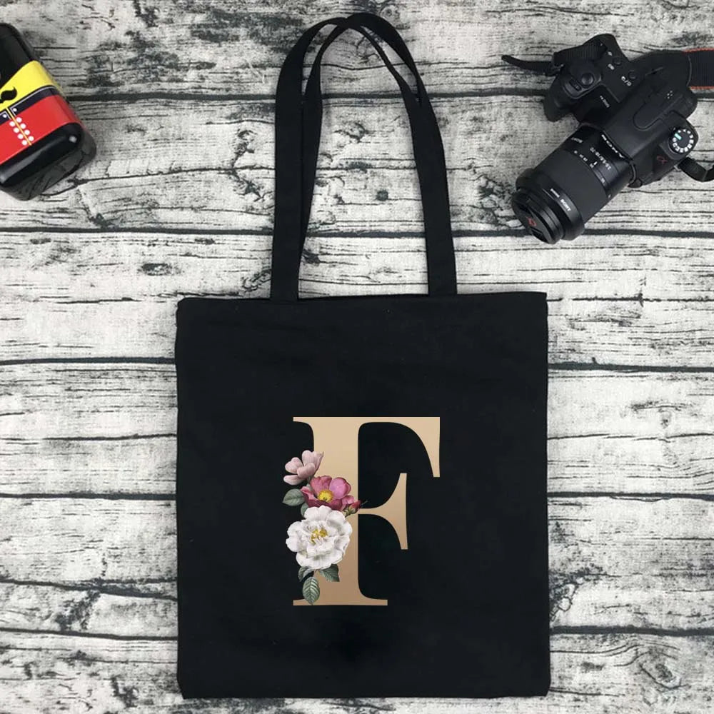 Eco-Friendly Shopping Bag Ladies Shoulder Bag Portable Foldable Black Handbag Reusable Large-Capacity Letter Tote Bag Bolsos