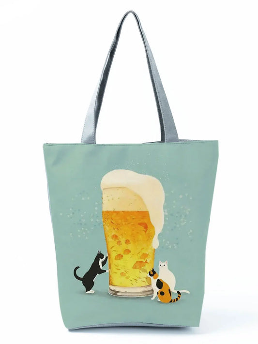 High Capacity Animal Design Bags Women Bag Black Cat Print Shopper Bag Handbag Office Reusable Casual Shoulder Bags Dropshipping