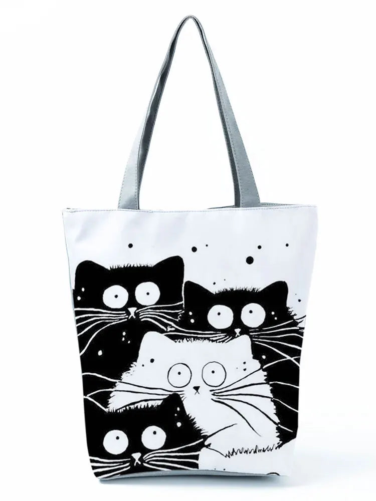 High Capacity Animal Design Bags Women Bag Black Cat Print Shopper Bag Handbag Office Reusable Casual Shoulder Bags Dropshipping