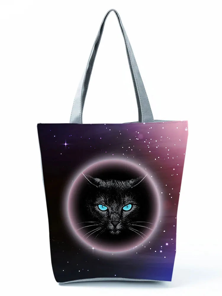 High Capacity Animal Design Bags Women Bag Black Cat Print Shopper Bag Handbag Office Reusable Casual Shoulder Bags Dropshipping