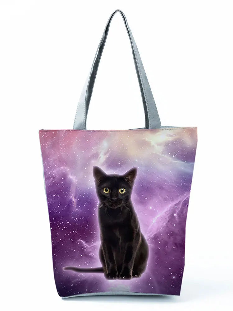 High Capacity Animal Design Bags Women Bag Black Cat Print Shopper Bag Handbag Office Reusable Casual Shoulder Bags Dropshipping