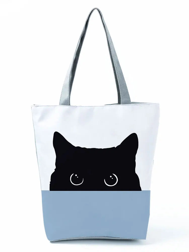 High Capacity Animal Design Bags Women Bag Black Cat Print Shopper Bag Handbag Office Reusable Casual Shoulder Bags Dropshipping