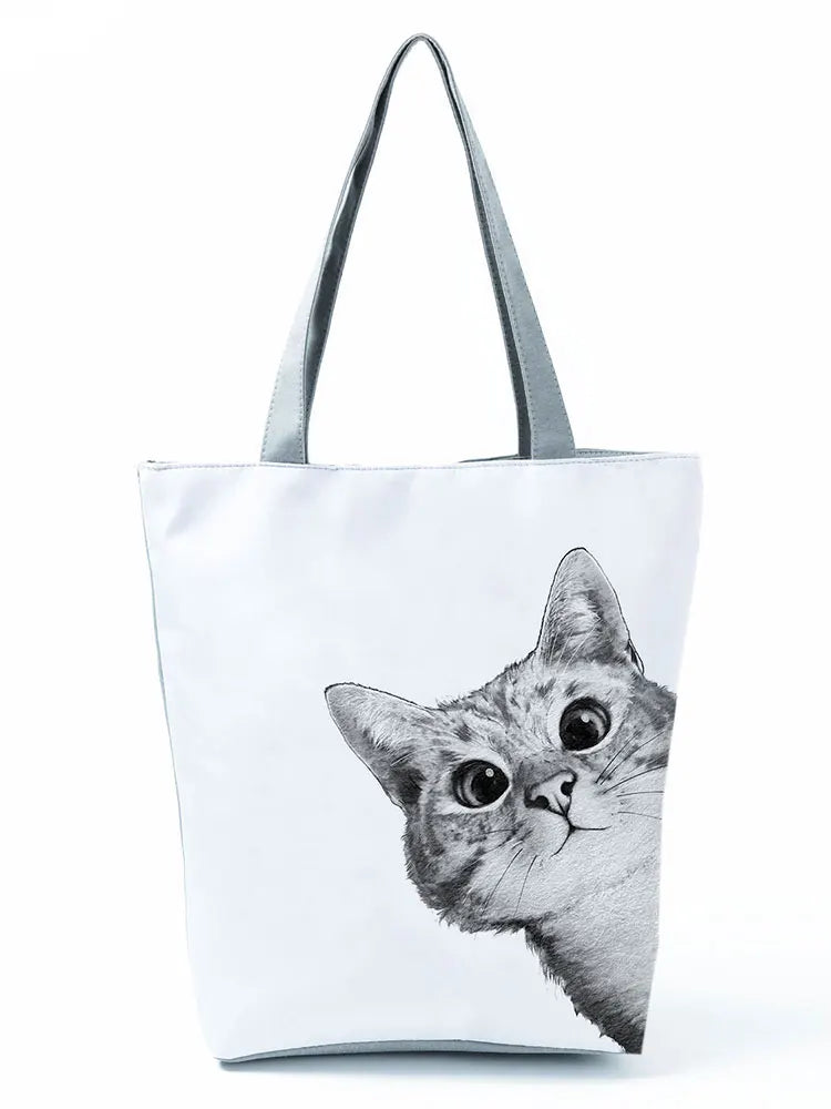 High Capacity Animal Design Bags Women Bag Black Cat Print Shopper Bag Handbag Office Reusable Casual Shoulder Bags Dropshipping