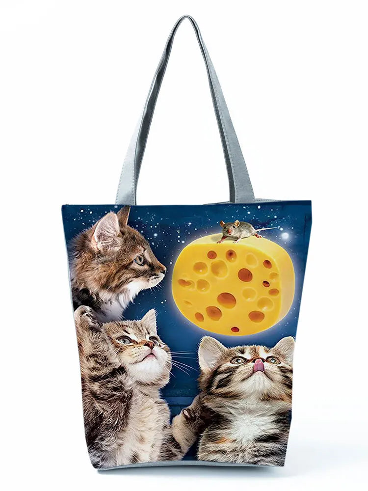 High Capacity Animal Design Bags Women Bag Black Cat Print Shopper Bag Handbag Office Reusable Casual Shoulder Bags Dropshipping