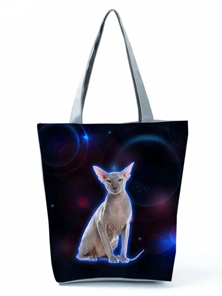 High Capacity Animal Design Bags Women Bag Black Cat Print Shopper Bag Handbag Office Reusable Casual Shoulder Bags Dropshipping