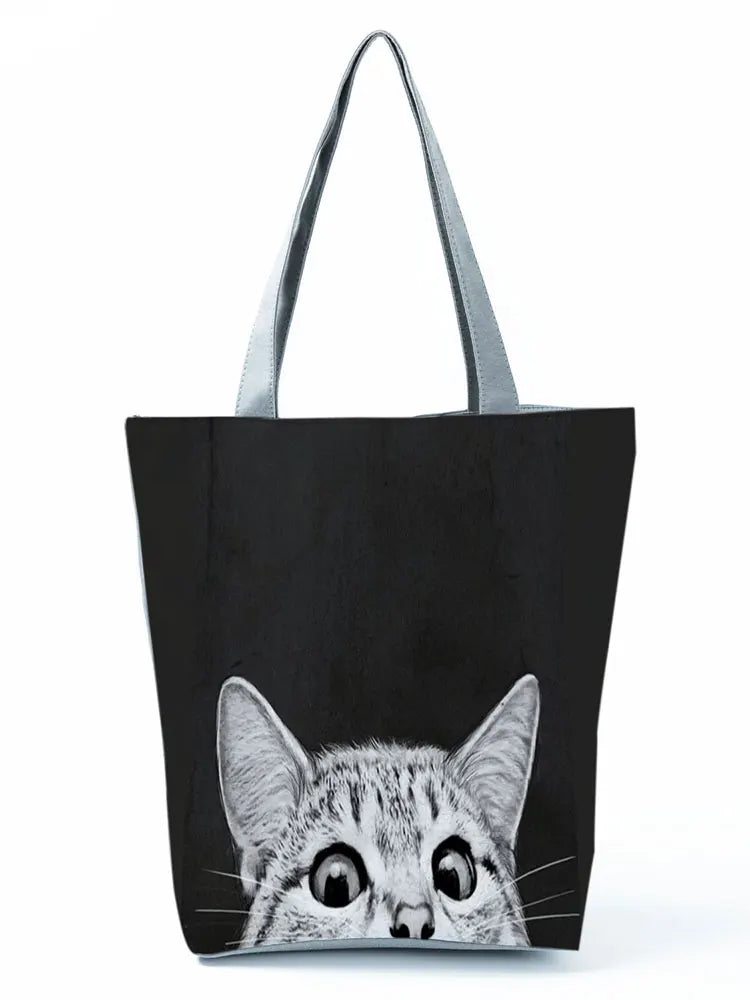 High Capacity Animal Design Bags Women Bag Black Cat Print Shopper Bag Handbag Office Reusable Casual Shoulder Bags Dropshipping