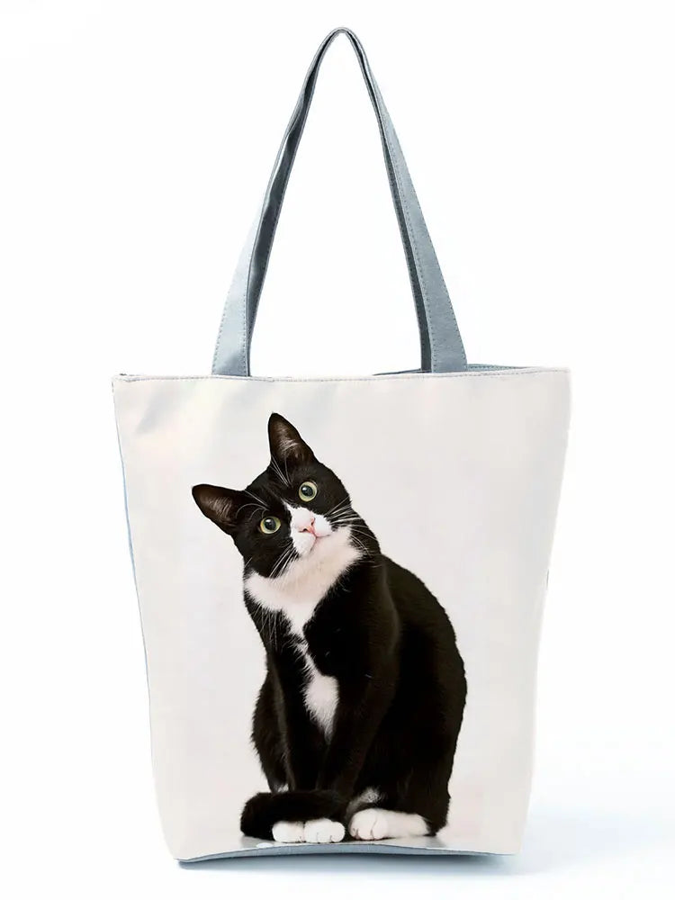 High Capacity Animal Design Bags Women Bag Black Cat Print Shopper Bag Handbag Office Reusable Casual Shoulder Bags Dropshipping