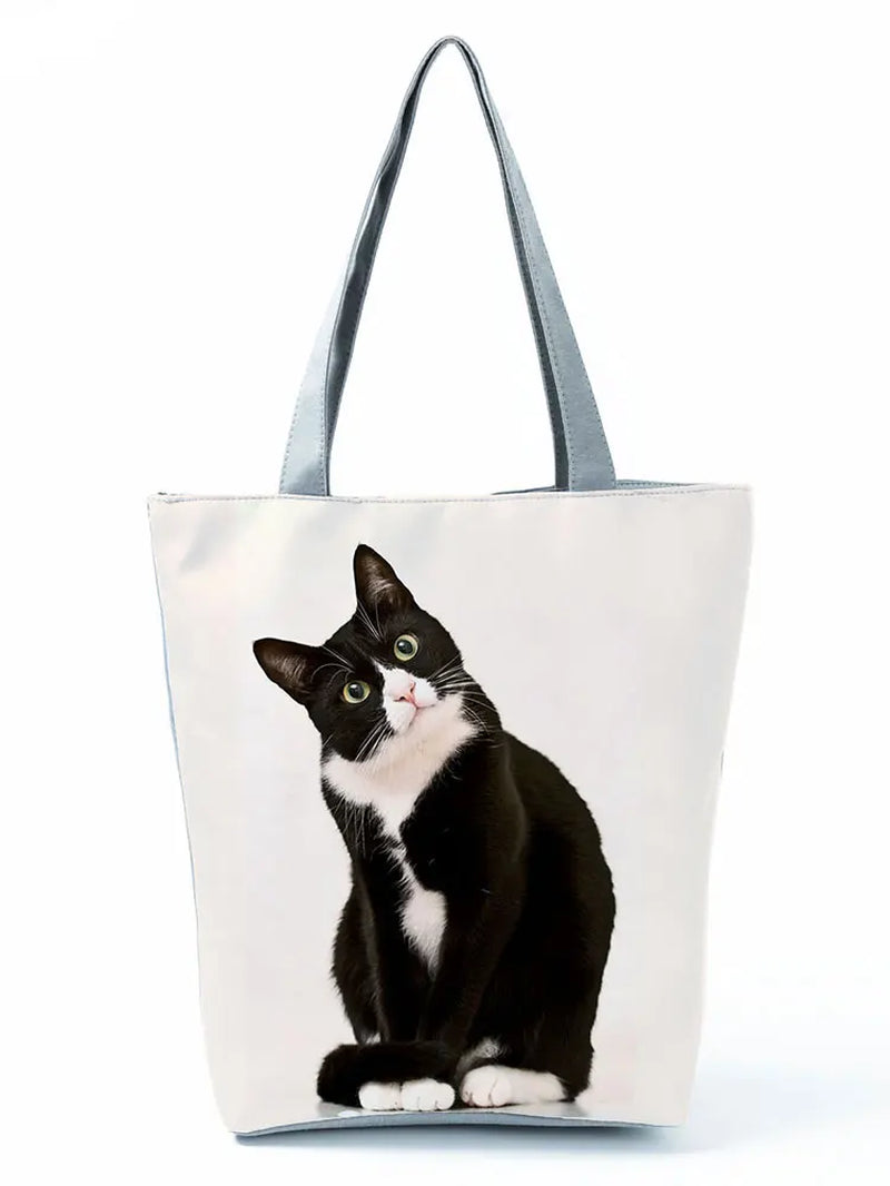 High Capacity Animal Design Bags Women Bag Black Cat Print Shopper Bag Handbag Office Reusable Casual Shoulder Bags Dropshipping