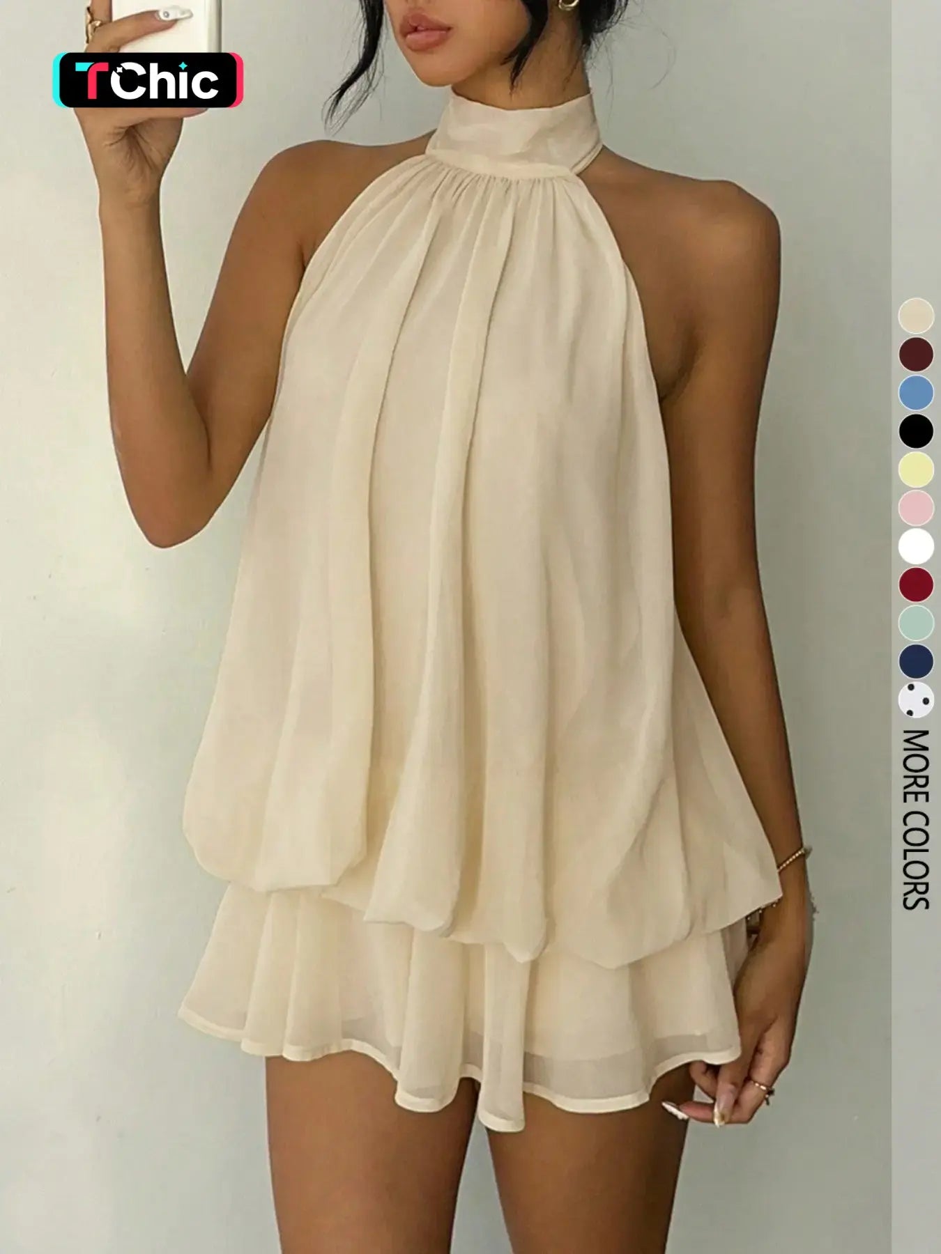 Women'S Simple Solid Backless Halter One-Piece Jumpsuit, Elegant Ruffle Design, Perfect for Casual Wear, All Seasons Fashion