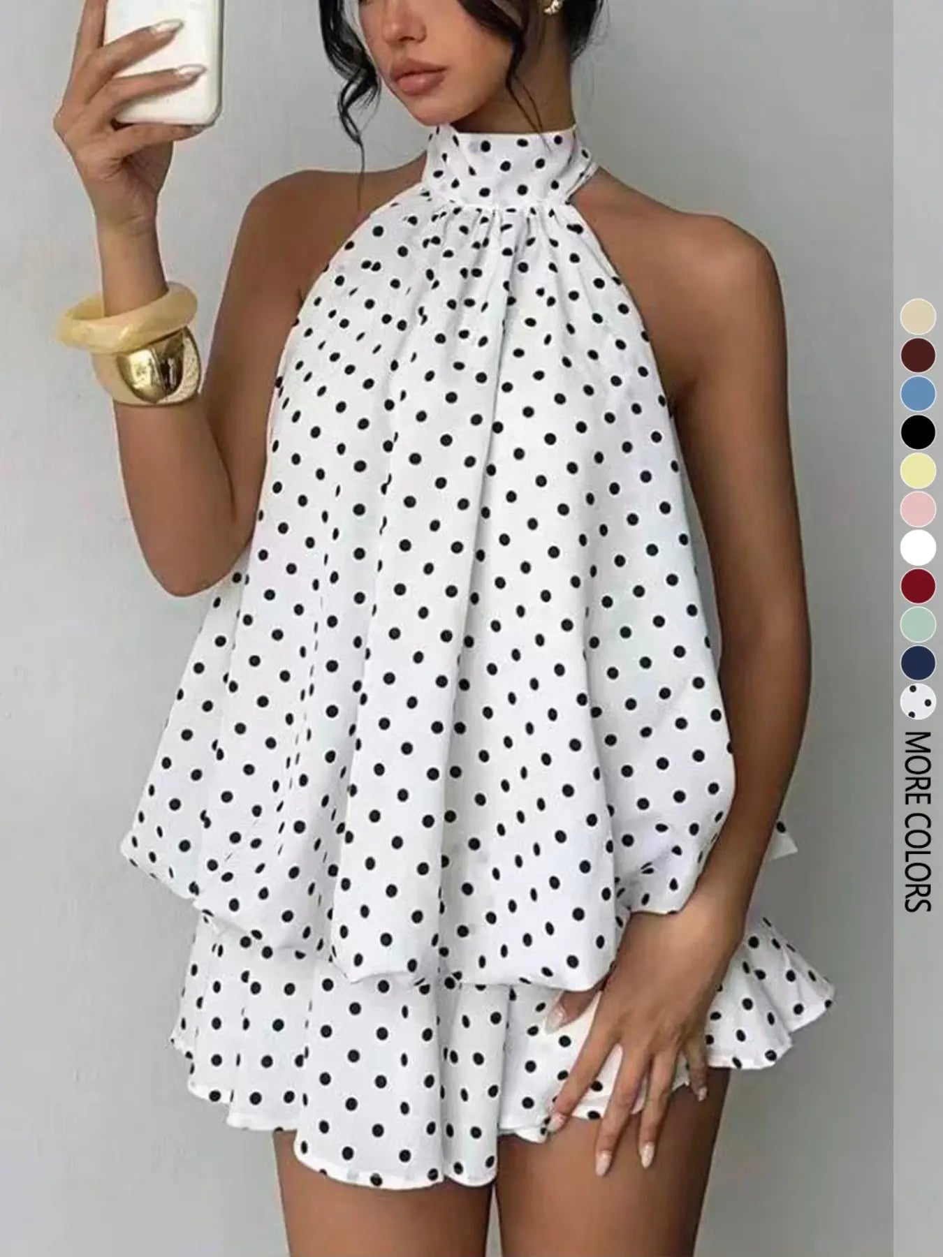 Women'S Simple Solid Backless Halter One-Piece Jumpsuit, Elegant Ruffle Design, Perfect for Casual Wear, All Seasons Fashion