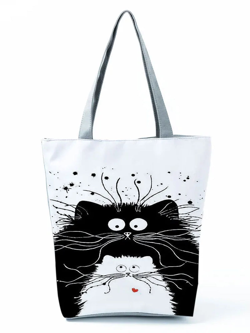 High Capacity Animal Design Bags Women Bag Black Cat Print Shopper Bag Handbag Office Reusable Casual Shoulder Bags Dropshipping